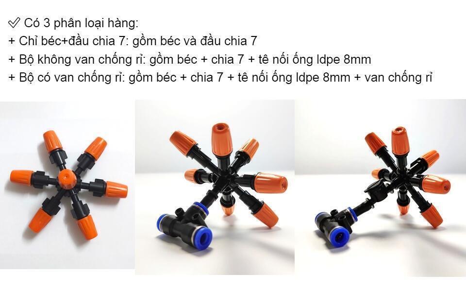 Béc phun sương cam 7 hướng kèm tê nối ống ldpe 8mm