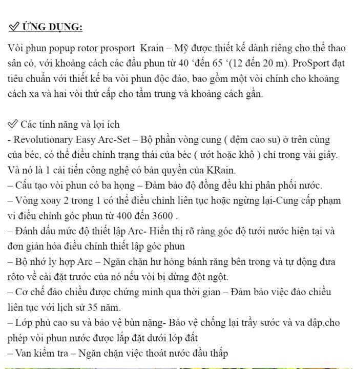 Béc tưới cảnh quan popup rotor prosport Krain – Mỹ, đầu vòi phun tưới sân cỏ