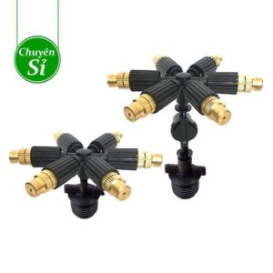 Béc phun sương 6 hướng đầu đồng kèm chân nối ren 21mm, béc 6 đầu, 6 cửa, 6 nhánh